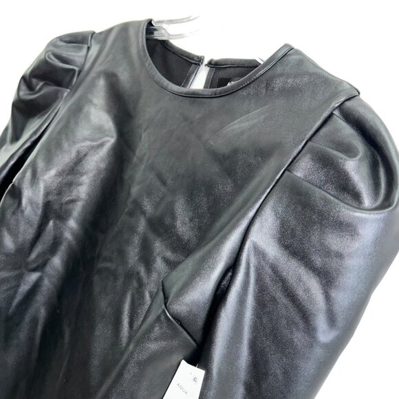 Aqua NEW NWT Black faux leather puff shirt sleeve shirt top L Hello Earl… - Picture 3 of 4